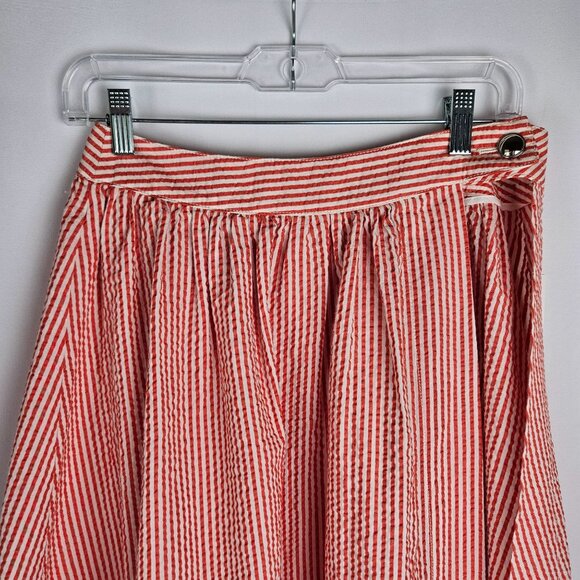 NWT! Maeve Anthropologie Red White Seersucker Midi Slit Skirt Size 8 Preppy - Picture 5 of 10